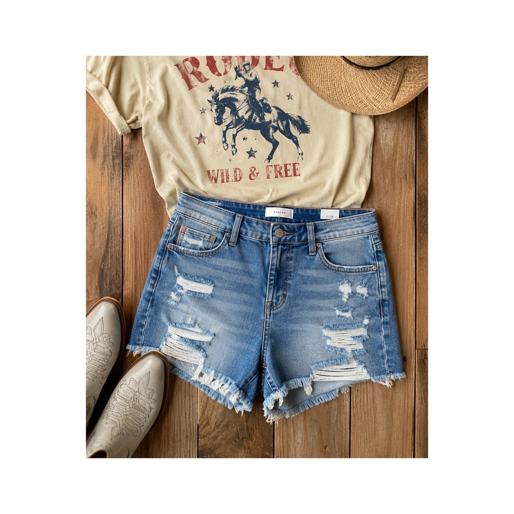 Kancan High Rise Distressed Denim Cut Off Shorts Women's Size 11/29 Frayed Rodeo